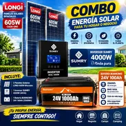 ☀️Combo Solar☀️ ✅2 paneles Longi de 605W bifaciales ✅️Inversor Sumry 4000W (4KVA) ✅️Batería Buknuwo 24v x 100Ah (2560 Wh - Img 58226886
