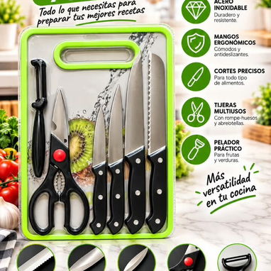 Set de cuchillos y tabla de picar gruesa (7 piezas) en 5500 cup - 3/4