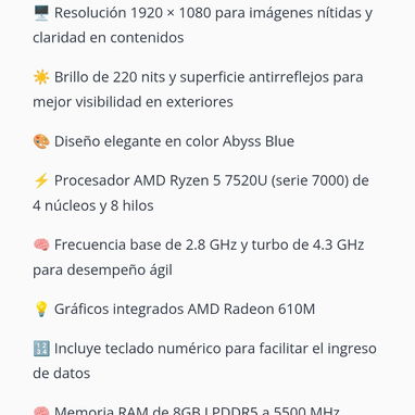 Laptop Lenovo IdeaPad 1 15.6'' AMD Ryzen 5 7520U 8GB RAM 256GB SSD Almacenamiento (Modelo 82VG00QFUS) - 💙Azul Oscuro 🔶 - 7/8