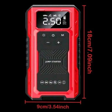 Arrancador todo en uno portátil e inalámbrico, incluye funcion de compresor de aire y Power Bank, tiene tambien luz led - 2/2
