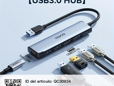 Hub o Regleta/Dividor USB 3.0 de 4 puertos con indicador LED  Hub o Regleta USB PROFESIONAL Marca LLANO Con 4 Puertos US - Img main-image