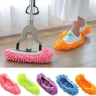 Pantuflas de microfibra para limpieza de piso. Para poner en los pies y adelantar... - 3/4