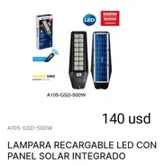 Lampara recargable LED con panel solar integrado de 500 w - Img 56135294