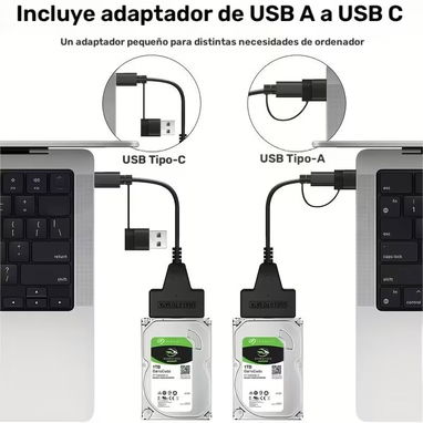 🔌 Cable Adaptador SATA a USB 3.0 / USB‑C – HDD y SSD 2.5" Color: Negro - Img 126136814