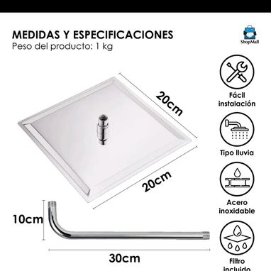 Regadera De Lujo Tipo Lluvia Incluido tubo De 30cms Acero en Color Plateado - Img 117211908