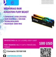 🔥 Optimiza tu PC con 32GB [16GBx2] de Memoria RAM Kingston Fury Beast RGB DDR5 🔥 | 100USD - Img 48974424