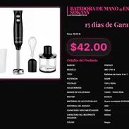Sokany Batidora Mano 500W 4en1 Cuchillas Acero, Batidora Sokany 500W 4 Funciones 2 Vel 14000RPM . - Img 57426448