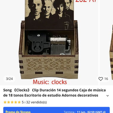Caja de musica Coldplay (Tono Cancion “Clocks”) - Img 123830564