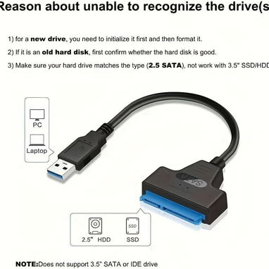 Cable adaptador USB 3.0 a SATA para HDD y SSD de 2,5 pulgadas, convertidor de disco duro, compatible con laptop, - 4/10