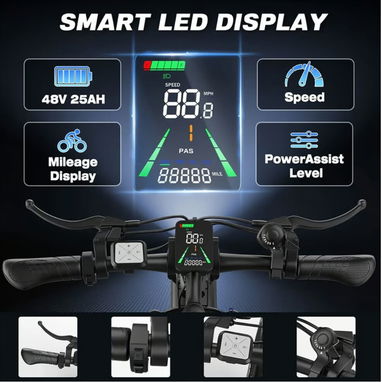 Bicicleta Eléctrica G29 1000W 2500W Peak 48V 25Ah 26 Fat Tire Negro 🔶 - 4/6