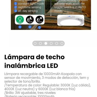 Lámpara de techo inalámbrica LED recargable de 10000mAh - Img 123081417