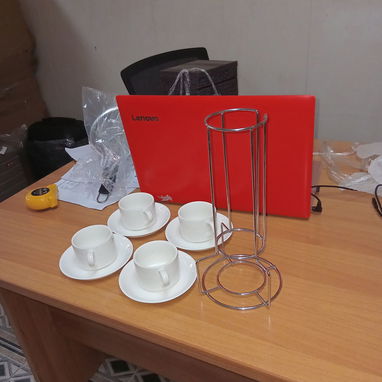 Tazas 4 Piezas Con Organizador Cerámica Acero, Set 4 Tazas Organizador Blanco Cerámica 30cm Altura VPT# - 7/10