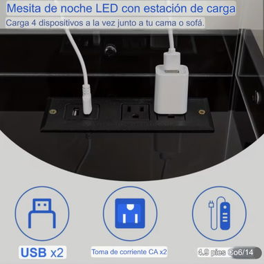 Mesitas de noche con luces led y puertos de carga - 4/5