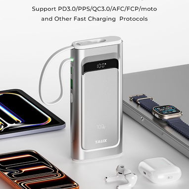 POWER BANK TALIX 10000MAH 100W USB-C CON CABLE INTEGRADO ENVÍO DISPONIBLE + GARANTÍA - 8/8