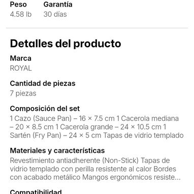 SET DE OLLAS ANTIADHERENTE (7 PIEZAS) . CAZUELAS ROYAL PARA TODO TIPO DE COCINA - Img 123875212