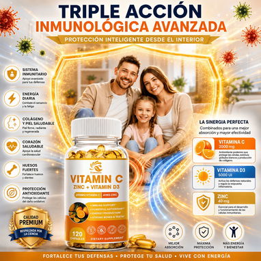 3 en 1/ Vitamina C 2000mg, Zn 40mg, D3 5000UI - Img 123280040
