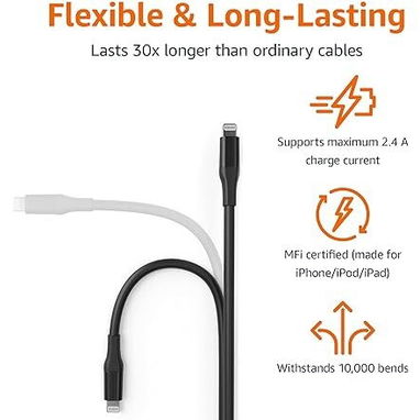 ⚡ Cable Lightning 3m AmazonBasics MFi, Carga Rápida, Súper Duradero 10,000 Flexiones 🔥 Envío Disponible + Garantía - Img 109379101