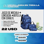 ✅ Juego de mochila con lonchera y cartuchera ✅ Lonchera infantil con compartimentos ✅ Botella con sorbete  💲 22usd - Img 56266696
