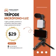 Trípode para teléfono móvil con micrófono y luz led - Img 51867583