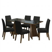 Juego de Comedor de 6 Sillas Negro con Cristal - Img 57067057