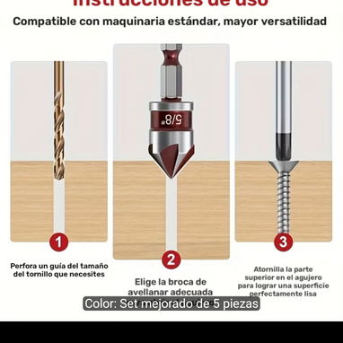 Juego de 5 Brocas Avellanadoras 82° para Madera, Plástico y Metal – Solo 15 USD - 7/10