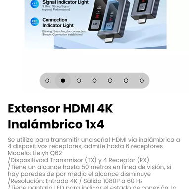 Extensor HDMI 4K Inalámbrico 1x4. Se utiliza para transmitir una señal HDMI vía inalámbrica a 4 dispositivos receptores - 2/7