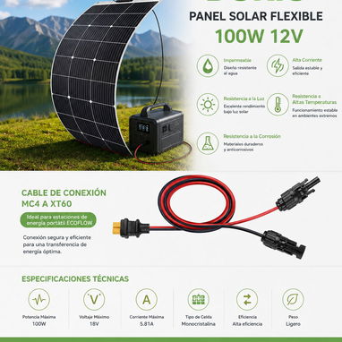 Panel Solar Flexible 100 W – para EcoFlow Incluye cable XT60 para EcoFlow - 2/8