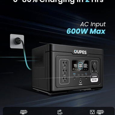 Estacion de energía. OUPES EXODUS 1200 🔋 Capacidad de batería LiFePO4: 992Wh ⚡ Potencia de salida: 1200W. Pico: 3600W - Img 119584830