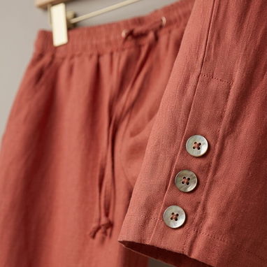 Pantalón de Hilo Terracota - Estilo Pescador Fresco con Botones (Nuevo) - Img 125183505