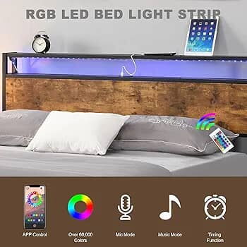 Vendo cama matrimonial con cabecero, Marco de cama completo, Marco de cama completo con luces LED y 2 puertos USB. - Img 121422794