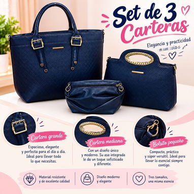 Juego de carteras de 3 piezas excelente material y buena capacidad  33 USD el set - 2/2