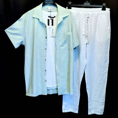 Camisa verde olivo de lino manga largas y mangas cortas , Camisa verde pastel , pantalón verde , pantalón negro de lino - Img 103142387