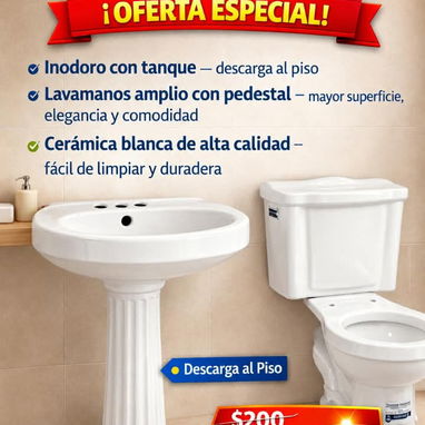 Tasa sanitaria con herraje de tanque tapa descarga al piso ; más juego sanitario completo - 3/4
