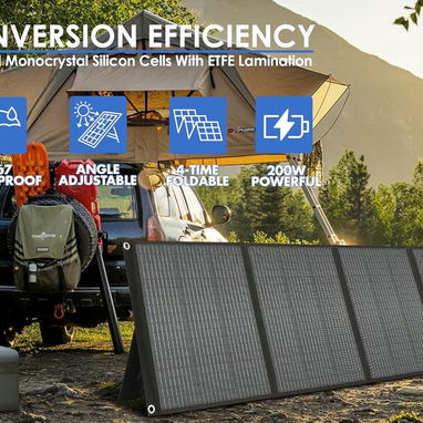 PPQ Kit de panel solar portátil de 200 WMax 24% Efficiency, 18V/12A, 4 Cables, 16 Outputs - 4/7