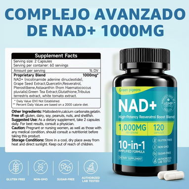 NAD+ Complejo 10 en 1 1000mg (Green Pigeons · 120 cápsulas) - 3/9