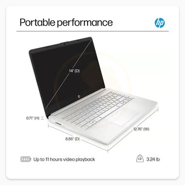 Laptop HP 14", Procesador Intel N150 (Modelo: 14-dq6105dx) 4 GB RAM, 128 GB UFS - Plateado (Nuevo) 🔶 $285 - 2/5