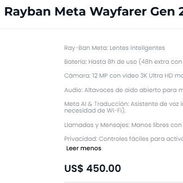 Gafas Tecnologicas Rayban Meta Wayfarer Gen 2 sellado caja garantia somos tienda fisica - Img 56970733