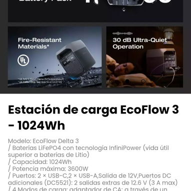 Estación de carga EcoFlow 3 - 1024Wh. Baterías LiFePO4 con tecnología InfiniPower, vida útil superior  baterías de Litio - 6/7