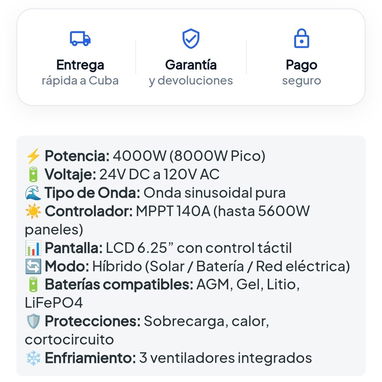 (X) Inversor Solar Híbrido SUMRY 4000W $439.99 - 8/8