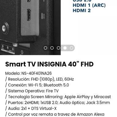 Smart TV INSIGNIA 40" FHD Modelo: NS-40F401NA26. Nuevo en caja - Img 108573510