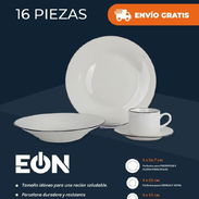 Vajilla de porcelana 16 piezas Eon (Delineada, Blanca y Floral) - Img 56832333