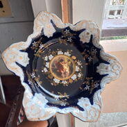 Tazón frutero antiguo de oro cobalto original de porcelana fina hecho a mano República Checa - Img 45201131
