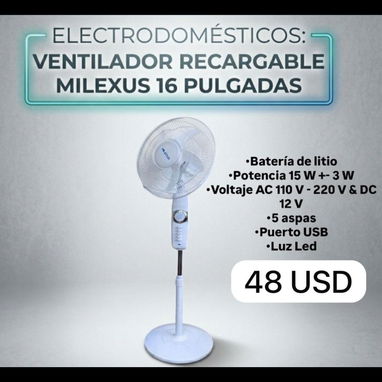 Ventilador recargable Marca Milexus en 48 USD - Img 118977198