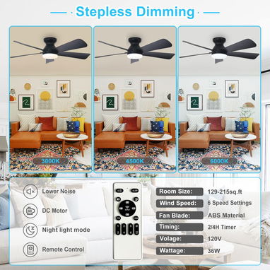 Ventilador de techo moderno Depuley 42 pulgadas 5 aspas, LUCES LED, NEGRO (3 MODO DE ILUMINACIÓN) NUEVO (incluye mando) - Img 122583704