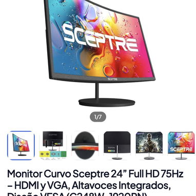 Monitor Curvo Sceptre 24" Full HD 75Hz - HDMI y VGA, Altavoces Integrados, Diseño VESA (C248W-1920RN) - 5/5