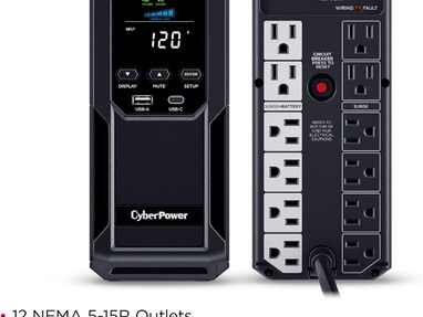 BACKUP CyberPower CP1500AVRLCD3 Sistema UPS LCD inteligente, 1500VA/900W, 12 tomas, 2 puertos USB, AVR, mini torre. - Img 64477449
