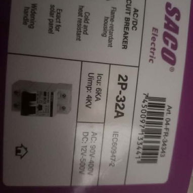 Breke de corriente directa  de 32 y 63a 2p - 2/2
