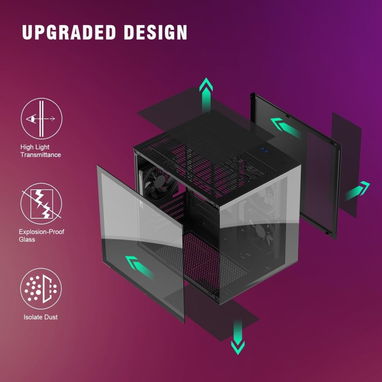 💻 RUIX OV502 M-ATX – Chasis Gaming Mini Torre, 3 ventiladores Prima ARGB, vidrio templado 180°, USB 3.0. Compacta 💻 - 4/7