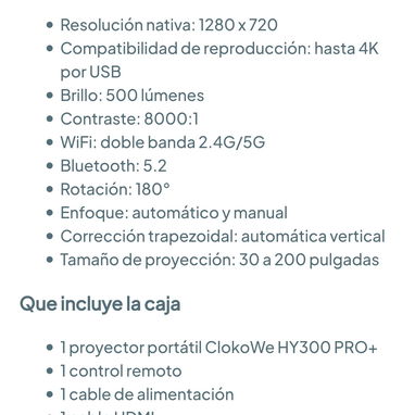 Proyector portátil ClokoWe HY300 PRO+ con WiFi y Bluetooth 🌐 - Img 127582548