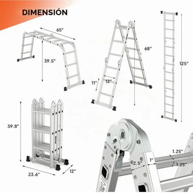 Escalera plegable Extensión de aluminio multiusos 7 en 1 escalón resistente combinación EN 131 estándar (12.5 pies)🇮🇱 - 3/9